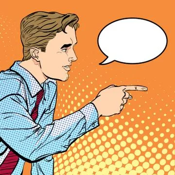 A man pointing a finger. A man explaining something. Speaking man. The man at Illustrazione stock