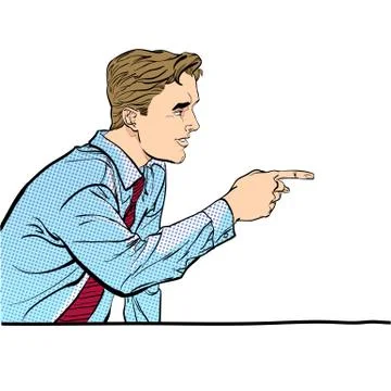 A man pointing a finger. A man explaining something. Speaking man. The man at Stock Illustration