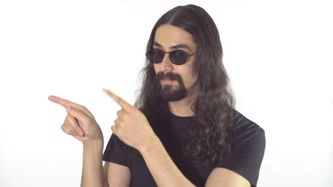 Man pointing the fingers to the left Stock Footage 107380314