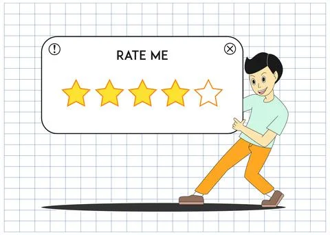 Man Pointing Five Star Rating Review Cartoon Illustration Stock Illustration