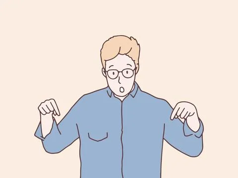 Man pointing gesture below of him simple korean style illustration Stock Illustration
