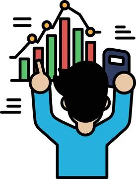 A man is pointing at a graph on a computer screen Stock Illustration