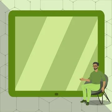 Man Pointing Hand Empty Screen Representing Planning Future Projects. Male Illustrazione stock