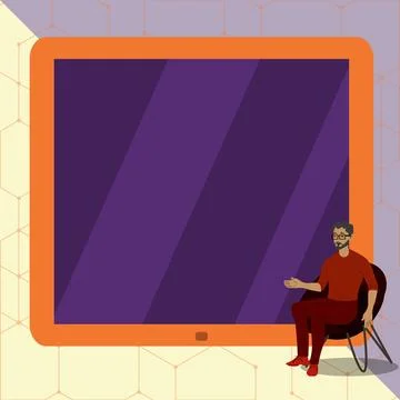 Man Pointing Hand Empty Screen Representing Planning Future Projects. Male Stock Illustration