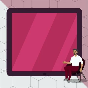 Man Pointing Hand Empty Screen Representing Planning Future Projects. Male Illustrazione stock