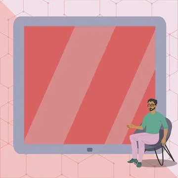Man Pointing Hand Empty Screen Representing Planning Future Projects. Male Illustrazione stock