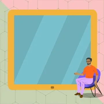 Man Pointing Hand Empty Screen Representing Planning Future Projects. Male Illustrazione stock