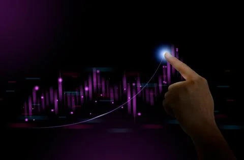 Man pointing with hand at graph of stock market financial exchange statistics Stock Photos