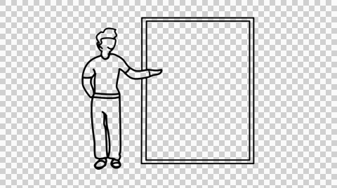 Man pointing hand towards whiteboard line drawing animation with transparent Video stock 44730904