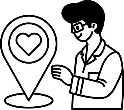 A man is pointing to a heart on a map Stock Illustration