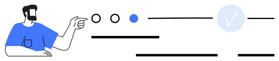 Man Pointing at Interactive Interface with Progress Indicators Illustrazione stock