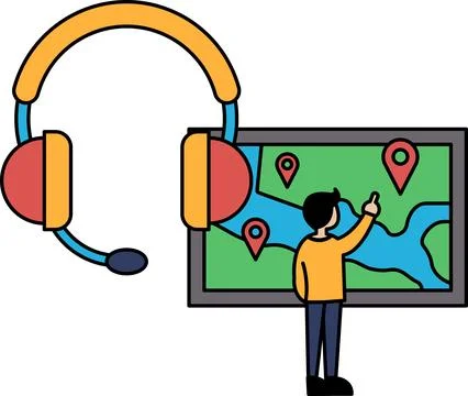 A man is pointing at a map on a screen Stock Illustration