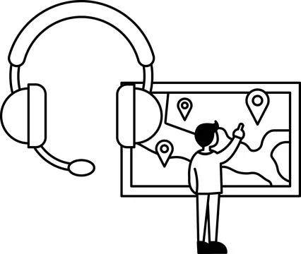 A man is pointing at a map on a screen Stock Illustration