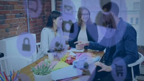 Man pointing to parcel, team leaning at wood table starting privacy talk with 動画素材 332544584