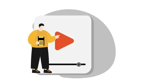 Man Pointing to Play Button Icon Minimalist Content Illustration 2D animation Stock Footage 341844080