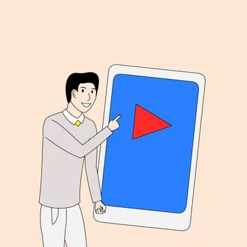 Man is pointing at play icon in the screen Stock Illustration