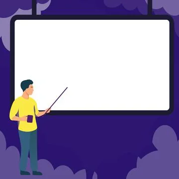 Man pointing with pointer stick to important information written on whiteboard Stock Illustration
