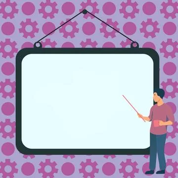 Man pointing with pointer stick to important information written on whiteboard Stock Illustration