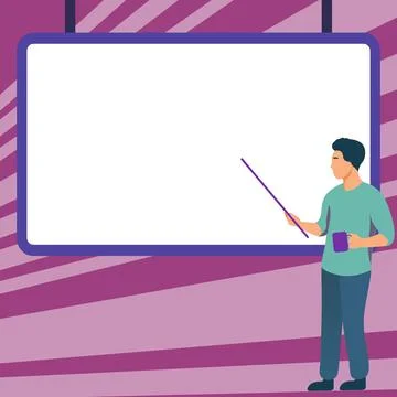 Man pointing with pointer stick to important information written on whiteboard Stock Illustration