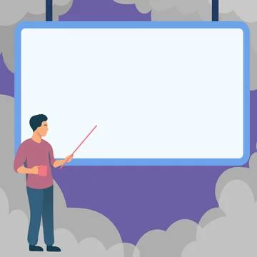 Man pointing with pointer stick to important information written on whiteboard Stock Illustration