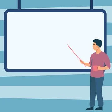 Man pointing with pointer stick to important information written on whiteboard Illustrazione stock