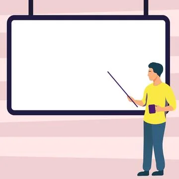 Man pointing with pointer stick to important information written on whiteboard Stock Illustration