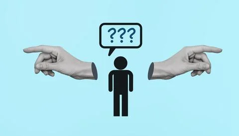 A man is pointing to a question mark and another man is pointing to a diffe.. Stock Photos