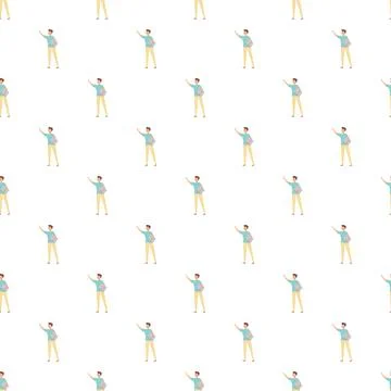 Man pointing to side with laptop seamless pattern Illustrazione stock
