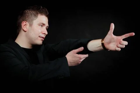 Man pointing at something interesting Stock Photos