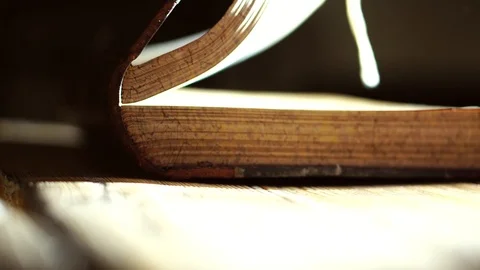 Man is pointing to specific searched explanation on page, of an old book. Close Vidéo 88890346