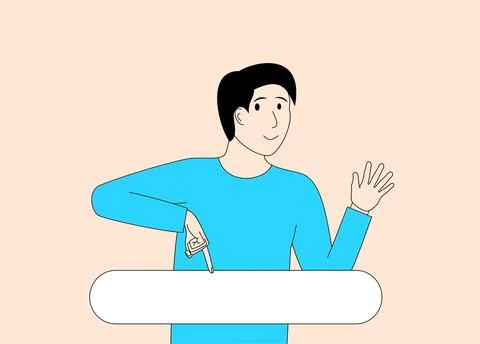 Man pointing to text box chat Stock Illustration