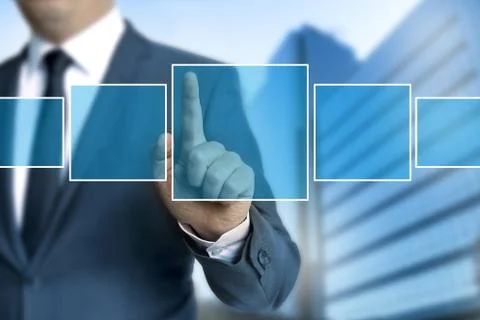 Man pointing on touch screen concept Stock Photos