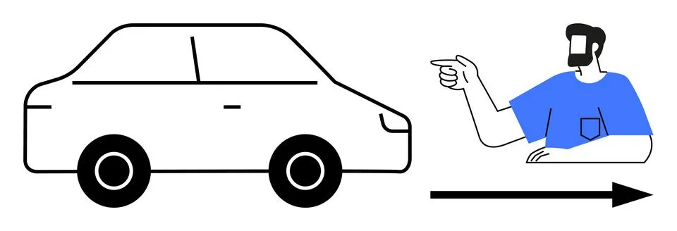 Man Pointing Towards a Car Moving in the Same Direction Simplistic and Symb.. イラスト素材