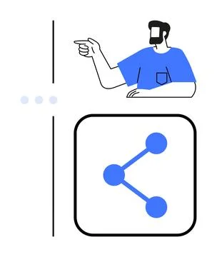 Man Pointing While Sharing Conceptual Information or Idea Through a Network.. イラスト素材