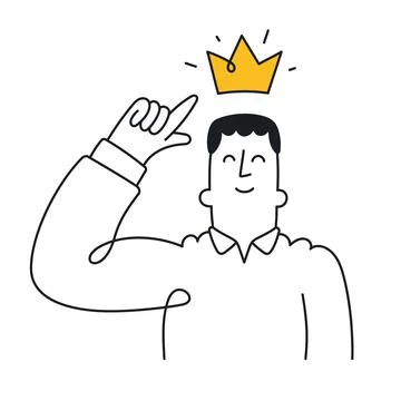 Man points to the crown above his head. Concept of positive self esteem, succ Stock Illustration