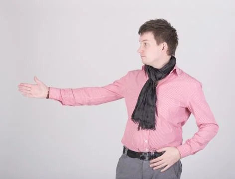 The man points to the light Stock Photos