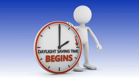 Man points to the time change to daylight saving time on white background Stock Footage 71628987