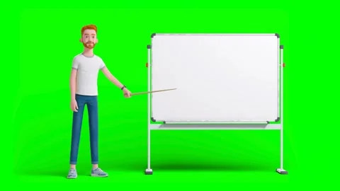 Man Points at White Presentation Board With Stick Standing Stock Footage 329733200