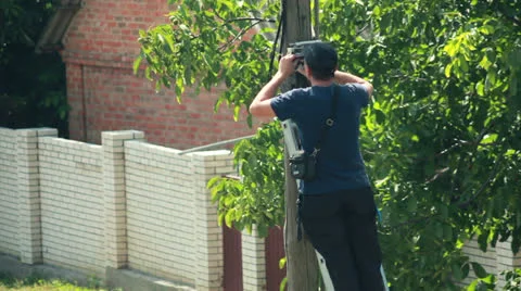 Man on Pole Stock Footage 25697012