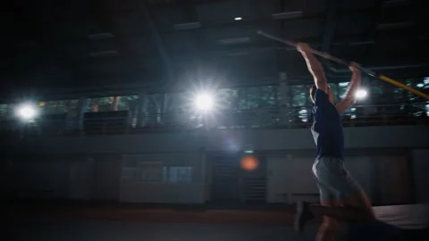 Man Pole Vault Jump Over Bar Stock Footage 160798126