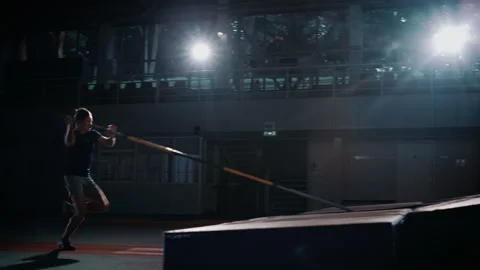 Man Pole Vault Jump Over Bar Stock Footage 160798489