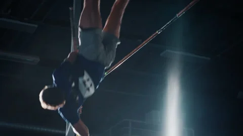 Man Pole Vault Jump Over Bar Stock Footage 160798540