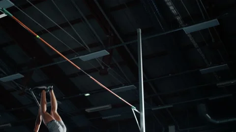 Man Pole Vault Jump Over Bar Stock Footage 160798715