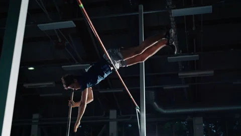 Man Pole Vault Jump Over Bar Stock Footage 160798902