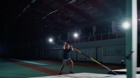 Man Pole Vault Jump Over Bar Stock Footage 160798976