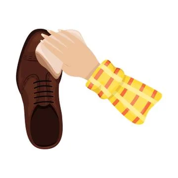 A man polishes a man's leather boot. Shoe care. Vector illustration. Stock-Illustration
