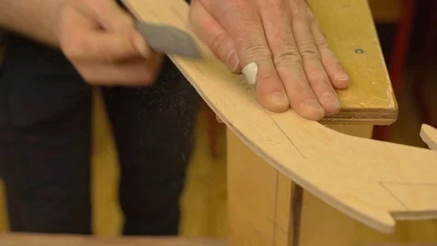 Man polishes outdated soviet airplane fuselage model edge 스톡 동영상 126714696