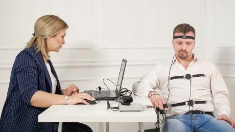 Man on Polygraph Test Stock Photos