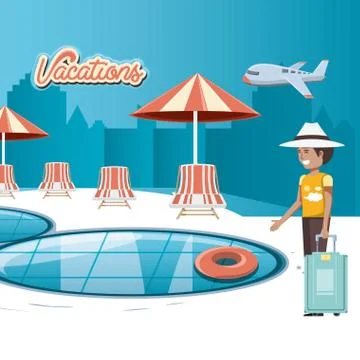 Man in the pool scene travel vector ilustration Stock Illustration