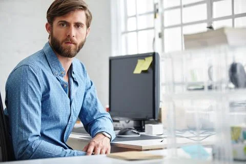 Man, portrait and computer for office administration, company website and 写真素材